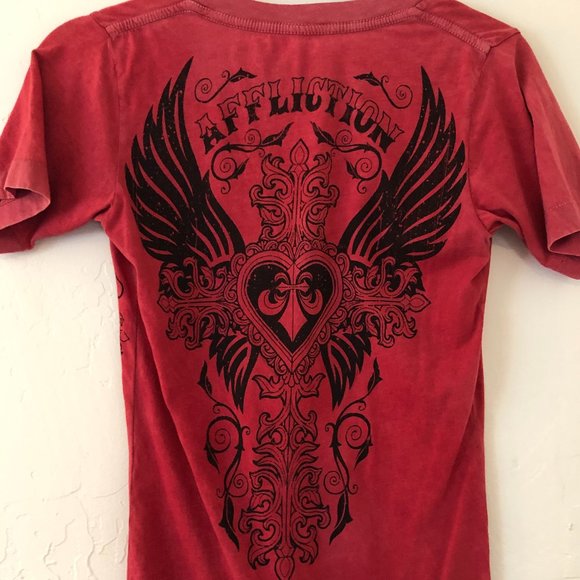 AFFLICTION RED V NECK T SHIRT - Picture 3 of 5